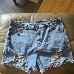 Women's Plus Size Stretchy Denim Shorts High Waisted Jean Shorts 2XL Light Blue